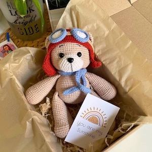 Pilot Teddy Bear Crochet Aviator Stuffed Animal Pilot Bear in