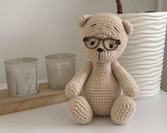 Crochet teddy bear in glasses Custom amigurumi memory toy