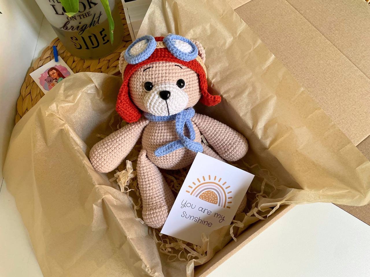 Pilot Teddy Bear Crochet Aviator Stuffed Animal Pilot Bear in