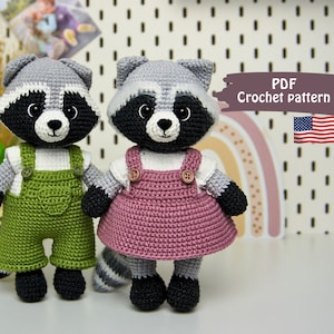 Amigurumi Сrochet pattern Raccoon 2in1 boy and girl ,Cute Animal Pattern English PDF image 1