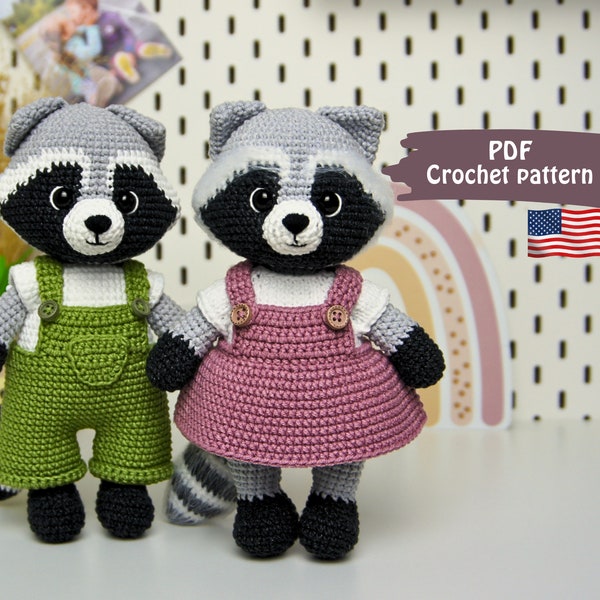 Amigurumi Сrochet pattern Waschbär 2in1 (Junge und Mädchen) Häkelanleitung, süßes Tier - Englisch PDF