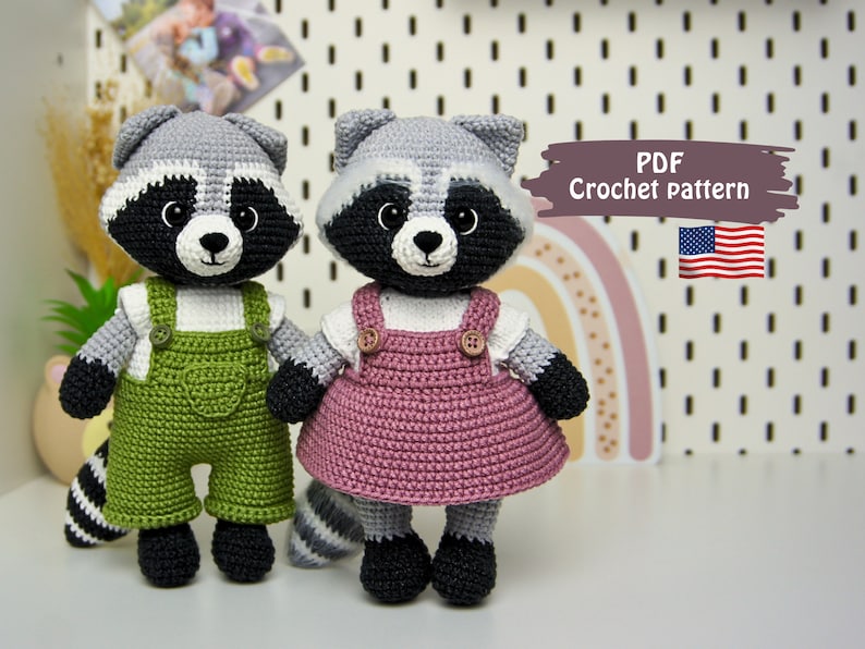 Amigurumi Сrochet pattern Raccoon 2in1 boy and girl ,Cute Animal Pattern English PDF image 1