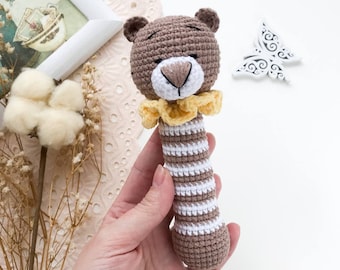 Teddy bear baby rattle Crochet toys for new baby Baby shower newborn gift Handmade gift for pregnant