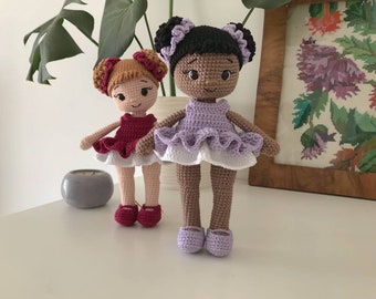 Custom crochet ballerina doll,African American personalized doll,Lady girl dancer in tutu dress