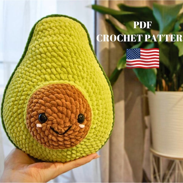 Avocado CROCHET PATTERN Cute amigurumi plush toy Do it yourself Kawaii Avocado mini pillow PDF