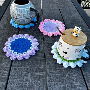 Crochet tulip coasters, flower coasters, set of 4