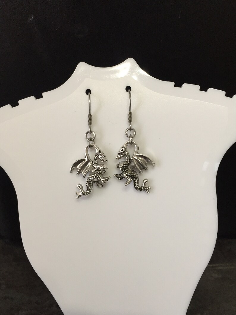 Dangle Earrings. Welsh Dragon Silver Colour Dragon Earrings Fantasy Mother of Dragon Gothic Earrings