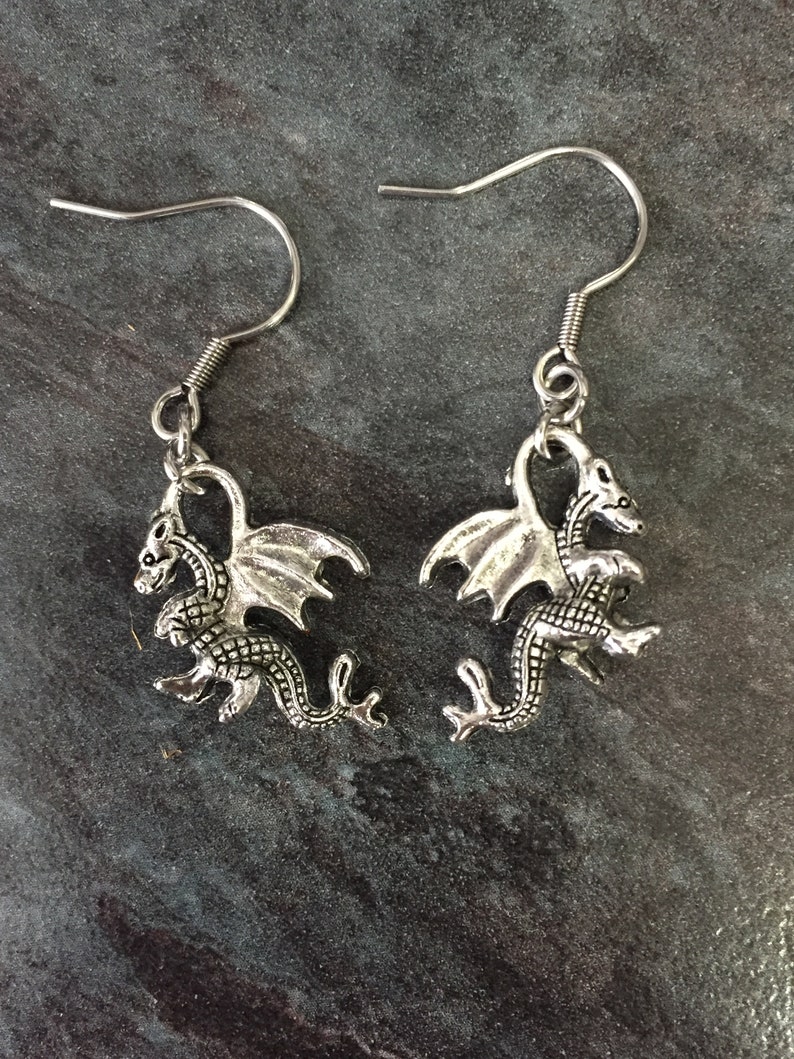 Dangle Earrings. Welsh Dragon Silver Colour Dragon Earrings Fantasy Mother of Dragon Gothic Earrings