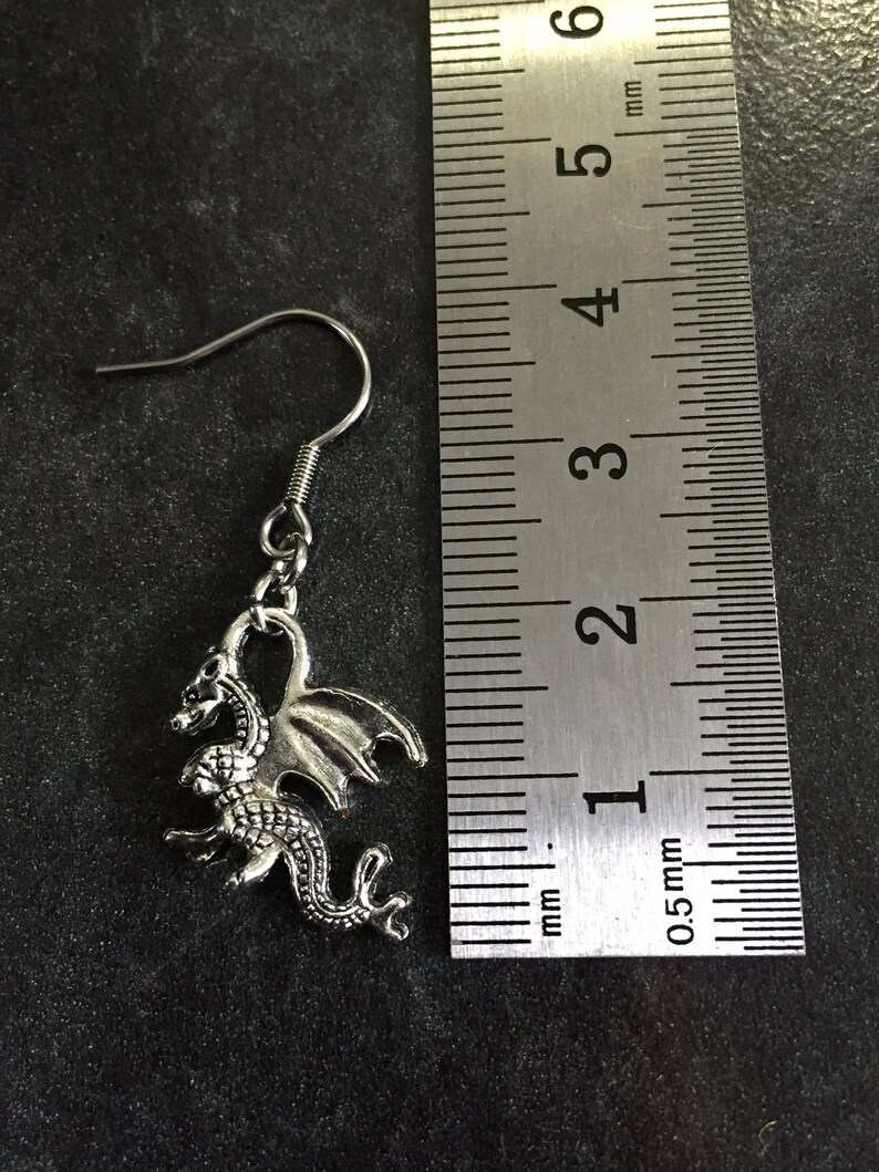 Dangle Earrings. Welsh Dragon Silver Colour Dragon Earrings Fantasy Mother of Dragon Gothic Earrings