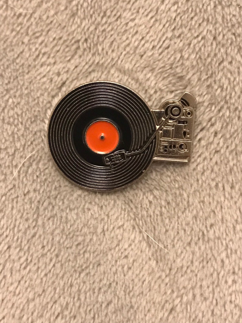 Black & Chrome Enamel Pin Badge. Record Player. LP. Disc Etsy
