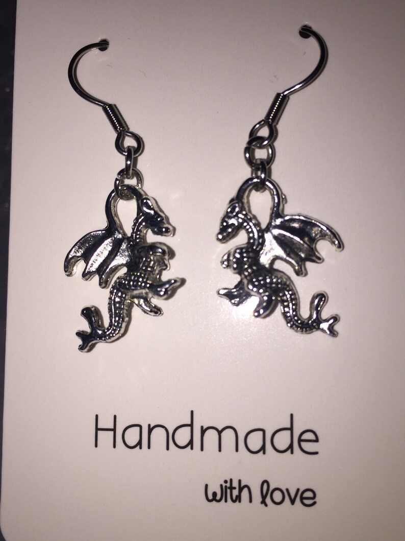 Dangle Earrings. Welsh Dragon Silver Colour Dragon Earrings Fantasy Mother of Dragon Gothic Earrings