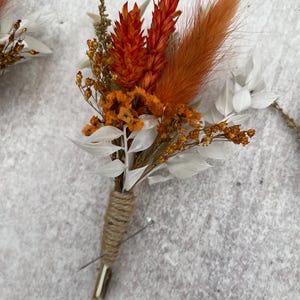 Orange Autumn Dried Flower Wedding boutonniere/ Wedding Buttonhole/ Grooms Buttonhole / Groomsmen Buttonhole/ Ladies Corsage