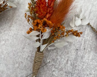 Orange Autumn Dried Flower Wedding boutonniere/ Wedding Buttonhole/ Grooms Buttonhole / Groomsmen Buttonhole/ Ladies Corsage