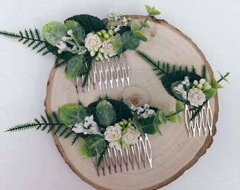 White flower hair comb | bridal bridesmaid hair piece | Wedding floral hair accessory