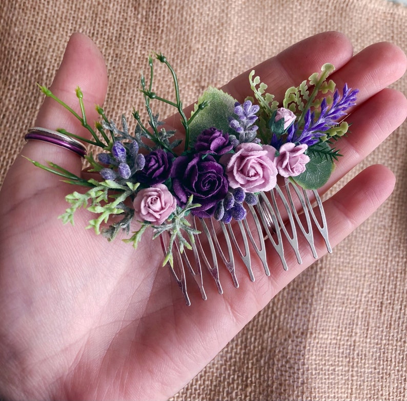 Peigne à cheveux fleur / peigne à cheveux violet lilas / peigne à cheveux de demoiselle d'honneur de mariée / peigne à cheveux de mariage / accessoire de cheveux floral de mariage image 9