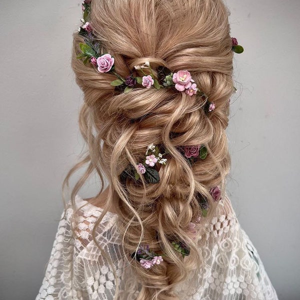 Flower bridal wedding hair vine  / Bridal hair piece accessories / Lilac purple wedding flower crown