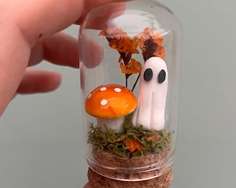 Ghost in a jar  / Adopt a ghost / Halloween autumn gift / Pet ghost in a bottle / Spooky Terrarium / Toadstool decor