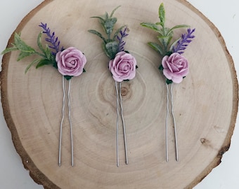 Flower hair pins / bridesmaid hair pins / lavender hair pins / lilac hair pins