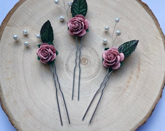 Flower hair pins / bridesmaid hair pins /  bridal hair pins / pearl hair pins / wedding hair pins