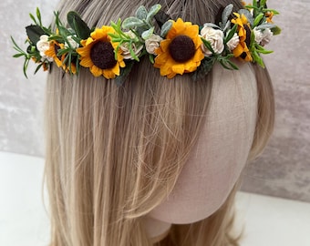 Sunflower Crown headband  | Bridal bridesmaid flower crown | Wedding hairpiece | Flower girl headpiece | Hippy boho Festivals