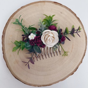 Flower Hair Comb / Bridesmaid Hair Comb / Bridal Hairpiece / Burgundy Flower Comb