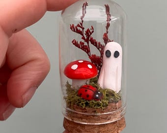 Ghost in a jar  / Adopt a ghost / Halloween birthday gift / Pet ghost in a bottle / Spooky Terrarium / Toadstool woodland decor