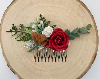 Flower hair comb / Christmas hair comb / Christmas Hair Accessory / Bridesmaid hair comb / Festive Hair comb