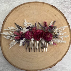 Pink dried flower hair comb / Bridal bridesmaid floral hair piece / Wedding hair accessory / Boho natural wildflower