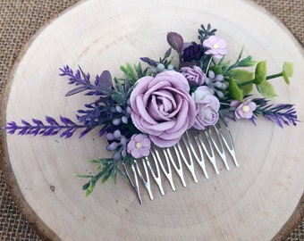 Lilac lavender flower hair comb / Bridesmaid bridal wedding hair piece / Floral hair comb