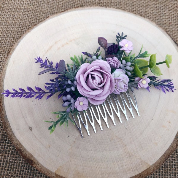 Lilac lavender flower hair comb / Bridesmaid bridal wedding hair piece / Floral hair comb