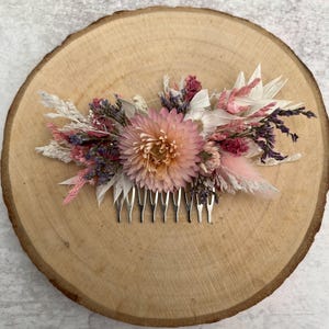 Pink, white and lilac dried flower hair comb / Bridal bridesmaid floral hair piece / Wedding hair accessory / Boho natural wildflowers