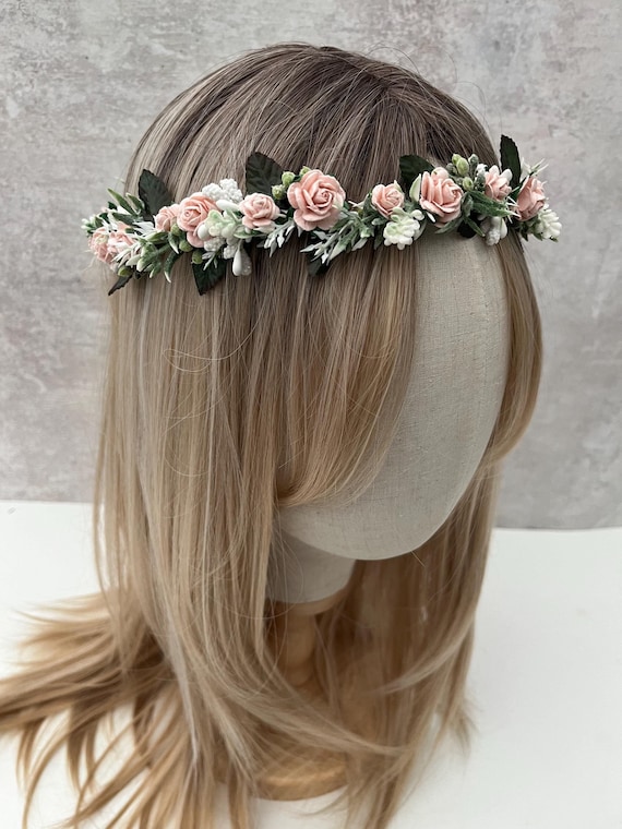 Rustic Floral Wreath Headband Wedding Festival Flower Girl Blush Accessory Amazon.com : PoshMyra Blush Pink Flower Girl Crown with  main image 2