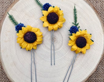 Sunflower hair pins / wedding hair pins / bridesmaid bridal hair pins / sunflower hair accessories / floral hair accessories