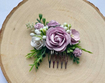 Lilac flower hair comb / bridesmaid bridal floral hair comb / wedding hair piece / wedding hair accessory