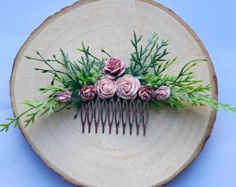 Dusky pink flower hair comb / blush floral hair comb / bridal bridesmaid hair piece  / wedding hair accessory