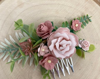 Kleiner Blumen Haarkamm / Brautjungfern Haarschmuck / Hochzeitshaarkamm / Braut Haarkamm / Altrosa Haarschmuck