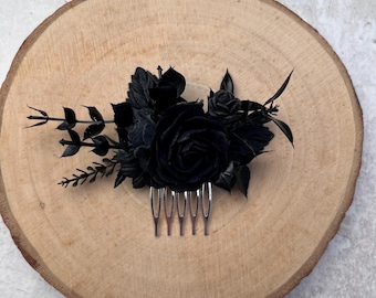 Black Flower Hair Comb | Bridal bridesmaid | Gothic Alternative Wedding | Hair Accessory | Halloween Floral Hairpiece