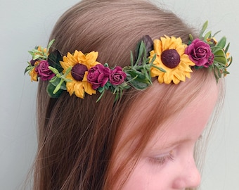 Sunflower crown headband  / Flower floral girl bridal bridesmaid crown / Wedding hairpiece