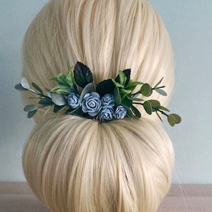 Dusky blue flower hair comb / bridesmaid bridal floral hair comb / wedding hair piece