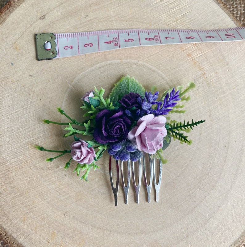 Peigne à cheveux fleur / peigne à cheveux violet lilas / peigne à cheveux de demoiselle d'honneur de mariée / peigne à cheveux de mariage / accessoire de cheveux floral de mariage image 4