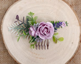 Petit peigne à cheveux à fleurs lilas / Peigne à cheveux de mariée de demoiselle d’honneur / Morceau de cheveux de mariage floral