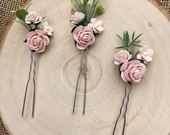 Blush flower hair pins / bridesmaid bridal wedding hair pins / Wedding hair piece