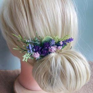 Peigne à cheveux fleur / peigne à cheveux violet lilas / peigne à cheveux de demoiselle d'honneur de mariée / peigne à cheveux de mariage / accessoire de cheveux floral de mariage image 8