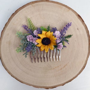 Sunflower Hair Comb / Lavender Flower Hair Comb / Bridesmaid Hair Comb / Bridal Hair Comb / Lavender Hair Comb