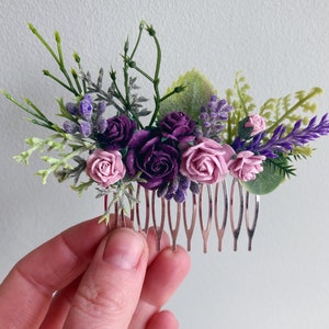 Peigne à cheveux fleur / peigne à cheveux violet lilas / peigne à cheveux de demoiselle d'honneur de mariée / peigne à cheveux de mariage / accessoire de cheveux floral de mariage image 6