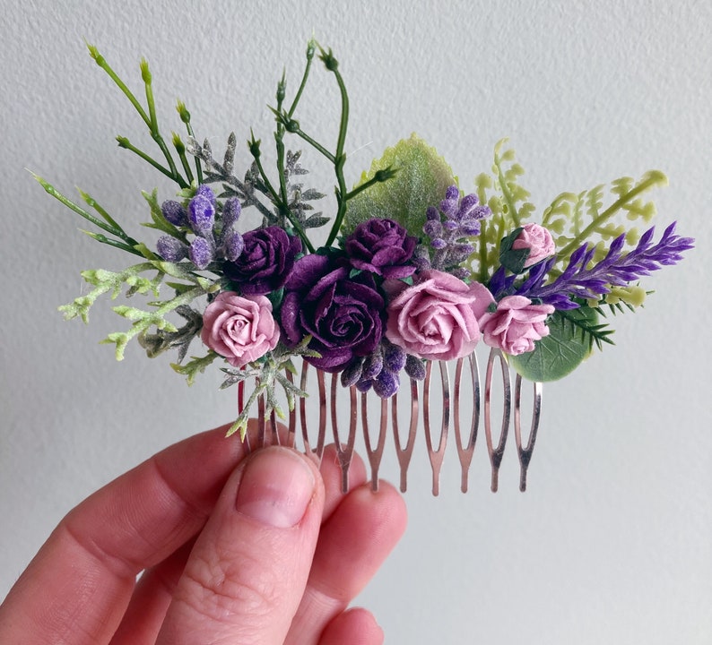 Peigne à cheveux fleur / peigne à cheveux violet lilas / peigne à cheveux de demoiselle d'honneur de mariée / peigne à cheveux de mariage / accessoire de cheveux floral de mariage image 6