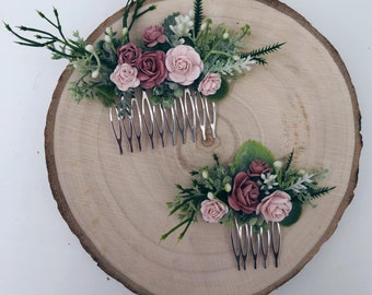 Blush Dusky Pink Flower Hair Comb / Bridesmaid Bridal Wedding Hair Piece Accessory / Floral Hair Comb