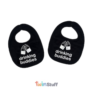 Twin Babies Bibs, Drinking Buddies Bibs, Baby Shower Gift, Perfect Neck Fit Bibs for Baby,