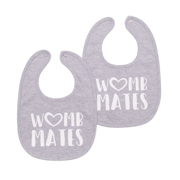 Womb Mates Bibs For Twins - 100% Minimally Processed Cotton w/ Gentle Dyes For Babies With Sensitive Skin | Gender Neutral Gift For Twins