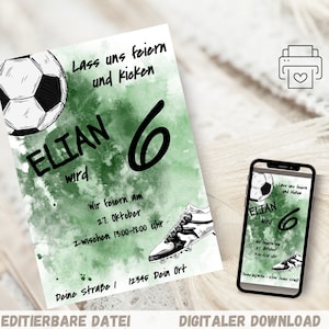 Personalisierbare Fussball Geburtstagseinladung, Kick Party, WhatsApp, Kindergeburtstag, Einladung, Birthday, digitaler Download